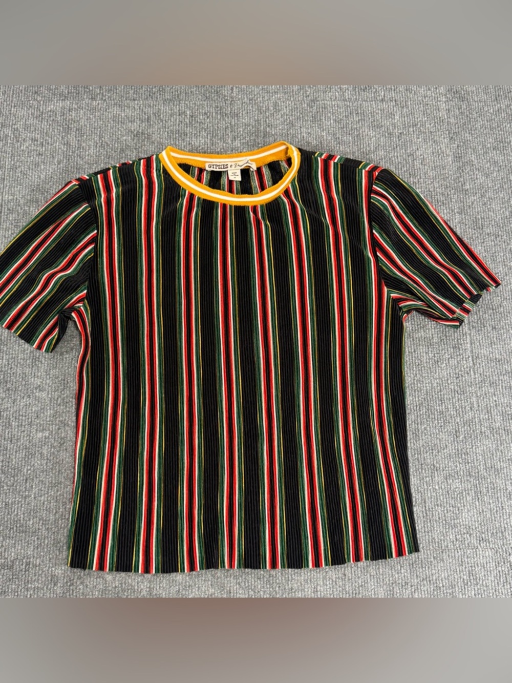 Gypsies & Moondust Plisse Micro Pleat Striped Top M Retro Y2K Indie Skater Chic